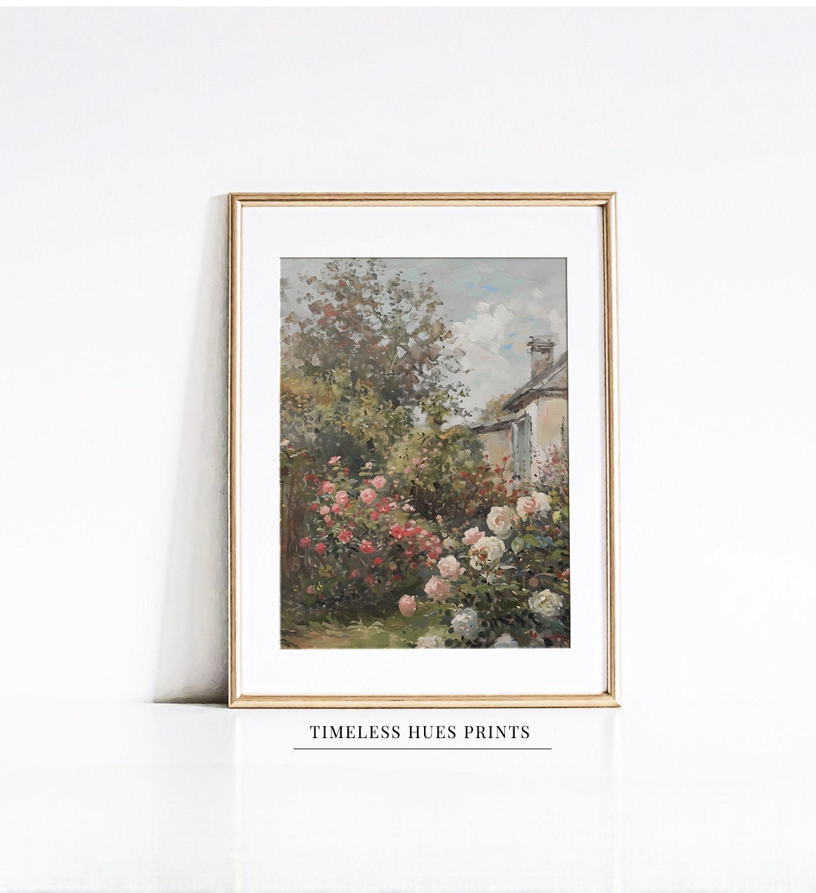 Vintage Rose Garden English Cottage Painting | Country Landscape | Farmhouse Decor, Dining Room Decor, Living Room Decor | PRINTABLE Art