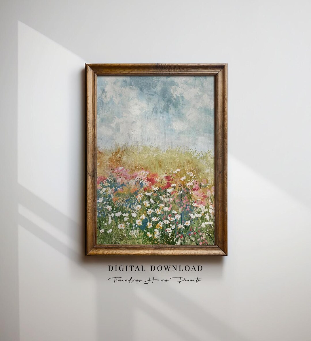 野の花畑の絵画、抽象的な花畑のアート（デジタルダウンロード