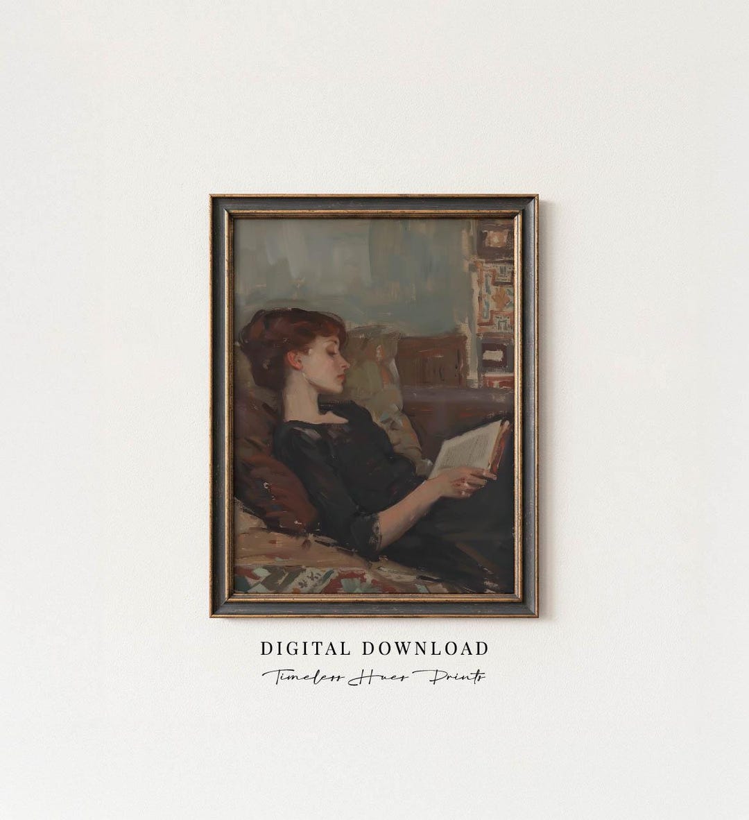 Vintage Woman Reading Portrait, Moody Book Nook Print, Book Lover Gift ...