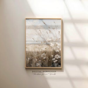 Neutral Botanical Abstract Painting, Textured Wildflower Marks, Contemporary Nature Wall Decor, Artistic Meadow Study (Digital Download)