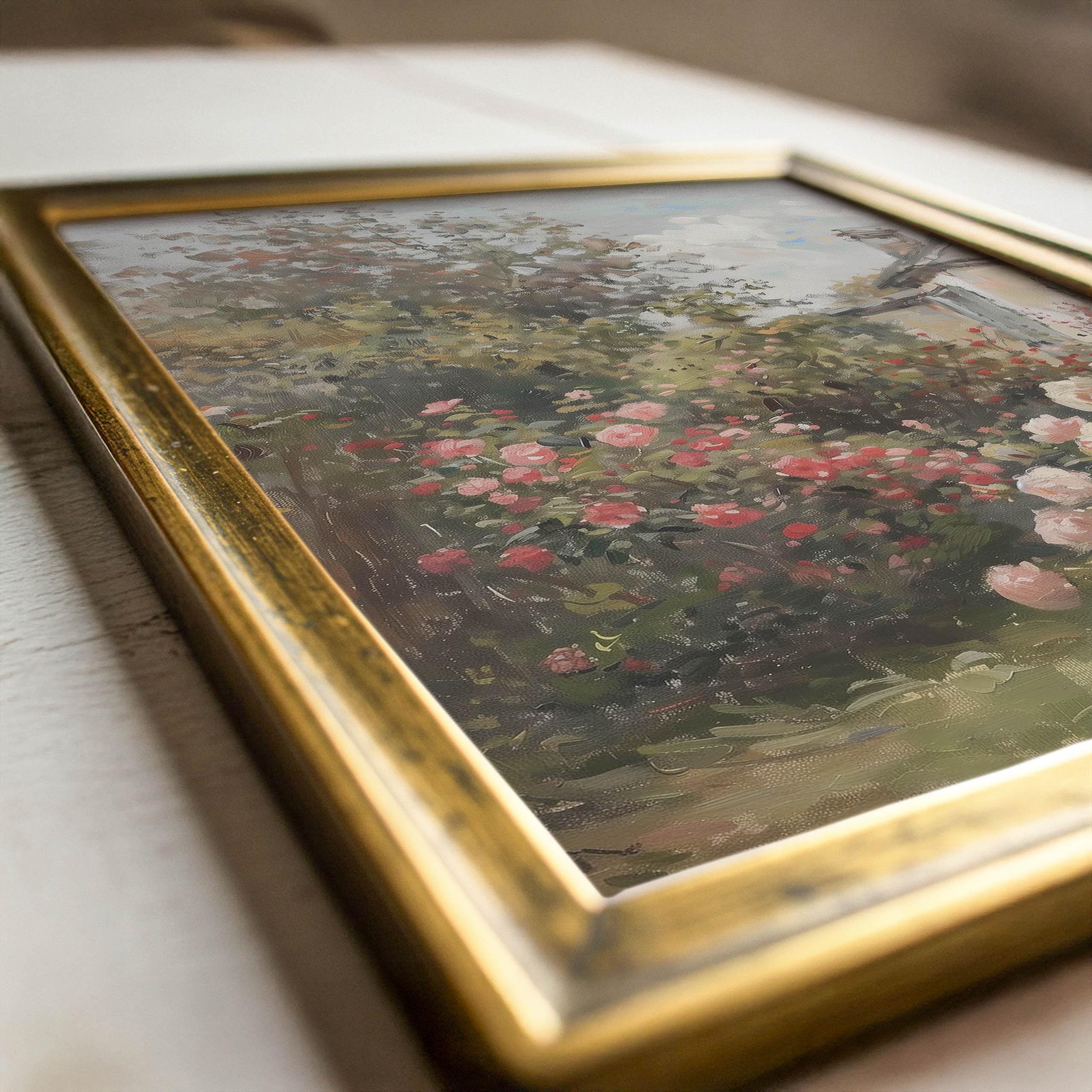 Vintage Rose Garden English Cottage Painting | Country Landscape