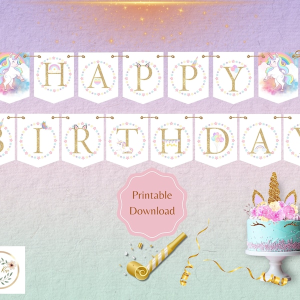 Printable Unicorn Birthday Party Banner - Unicorn Birthday Banner for Girls