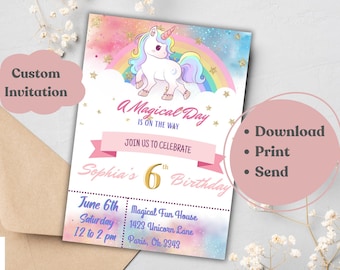 Magical Unicorn Birthday Invitation - Customizable and Printable | Custom Unicorn Birthday Party Invitation | Printable Invitation