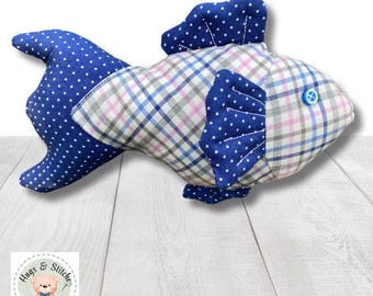Small Custom Memory Fish Pillow Handmade from a Loved One’s Clothes 8 Inches Long