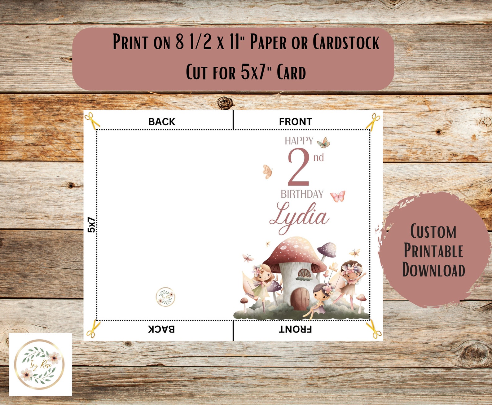 Printable Fairy Birthday Card for Baby Girl Personalized Birthday Card ...