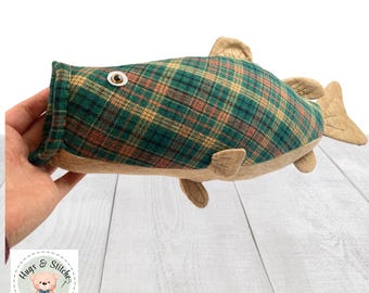 Large Custom Memory Bass Fish Pillow Handmade from a Loved One’s Clothes- 15” Long
