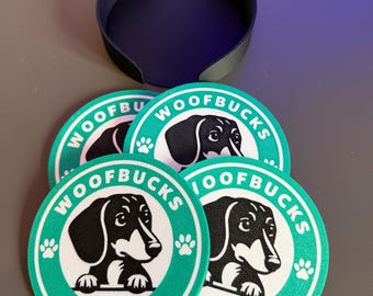 Dachshund / Sausage Dog Drinks Coaster - Set of 4 with Holder
