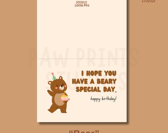 Bear Birthday Card | Cute Fun Animal Themed Birthday Cards | Ready-to-Print | Uneditable | Happy Birthday | Gift for Family, Friend, Couples