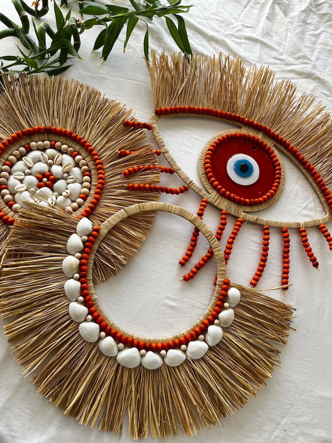 Raffia Decor Raffia Mirror Decor Raffia Sea Shell Raffia Wall Decor ...