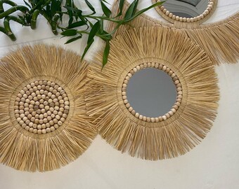 Raffia Wall Decor Raffia Mirror Wall Decor Raffia Bead Decor