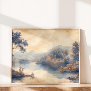 French Toile Fancy Wall Art Shack Light Blue Vintage Floral Print Indigo Posters Digital Download Chinoiserie Wall Decor Aesthetic Art Print