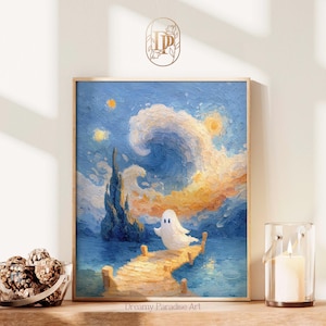 Halloween Spooky Season Grandmillenial Summerween Cute Ghost Beach Wall Art Cute Ghost Ocean Art Whimsical Ghost Art Coastal Ghost Print