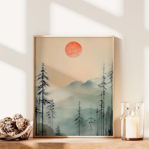 Sage Green Landscape Japandi Wall Art Instant Download Print Art Japanese Painting Wall Art Aesthetic Watercolor Bestselling Wall Art Prints