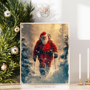 Santa Claus Wall Art Print Forest Snowfall in Winter Printable Christmas Home Decor Holiday Moody Artful Winter Prints Moody Winter Wall Art