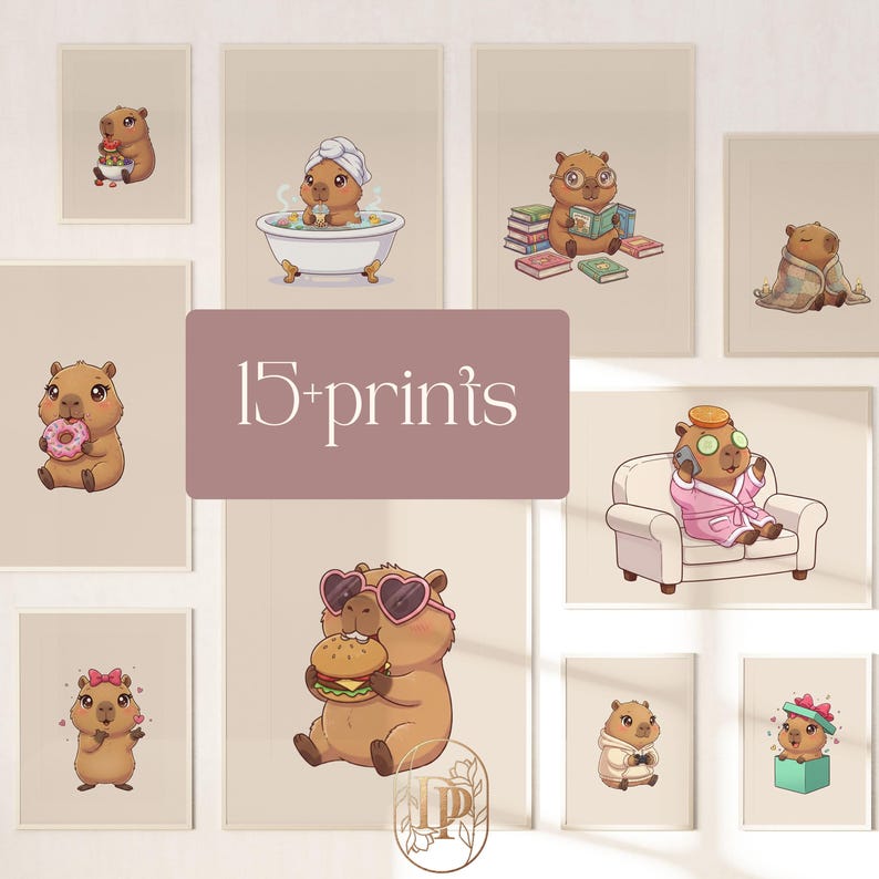 Cute Capybara Wall Art Bundle Kawaii Capybara Prints Neutral Beige ...