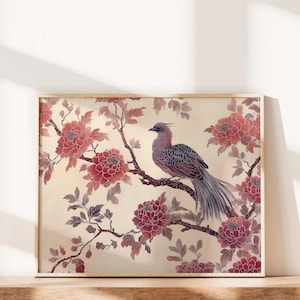 Japandi Wall Art Fancy Wall Art Vintage Floral Print French Toile Poster Digital Download Chinoiserie Autumn Wall Decor Japanese Art Print