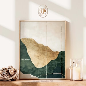 Abstracte Wabi Sabi muurkunst aardetinten Japandi muurkunst printables woonkamer decor Japandi minimalistische Kintsugi goud bestverkochte muurkunst