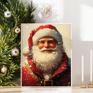 Santa Claus Wall Art Print Forest Snowfall in Winter Printable Christmas Home Decor Holiday Moody Artful Winter Prints Moody Winter Wall Art