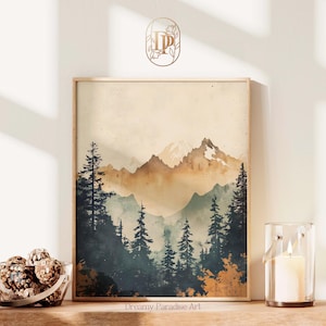 Aesthetic Sage Green Japandi Wall Art Mountain Nature Landscape Print Art Living Room Decor Painting Minimalist Wabi Sabi Wall Art Prints