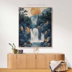 Wide Large Long Forest Tapestry Woven Blanket Waterfall Japanese Tapestry Blanket Nordic Forest Mountain Above Bed Sofa Large Japandi Art