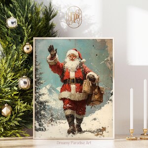 Santa Claus Wall Art Print Forest Snowfall in Winter Printable Christmas Home Decor Holiday Moody Artful Winter Prints Moody Winter Wall Art