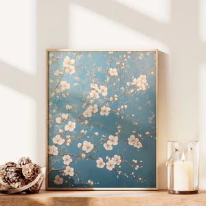 Coquette Room Decor Wall Art Chinoiserie Japandi Wall Art White Blossom Vintage Floral Print One Piece Poster Wall Decor Japanese Art Print