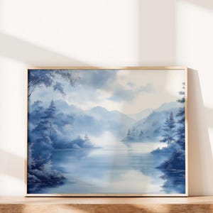 French Shack Toile Fancy Wall Art Light Blue Vintage Floral Print Indigo Posters Digital Download Chinoiserie Wall Decor Aesthetic Art Print