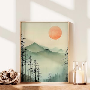 Sage Green Landscape Japandi Wall Art Instant Download Print Art Japanese Painting Wall Art Aesthetic Watercolor Bestselling Wall Art Prints