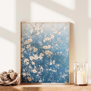 Coquette Room Decor Wall Art Chinoiserie Japandi Wall Art White Blossom Vintage Floral Print One Piece Poster Wall Decor Japanese Art Print