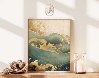 Abstract Wabi Sabi Wall Art Sage Green Japandi Wall Art Printables Living Room Decor Japandi Minimalist Kintsugi Gold Best Selling Wall Art