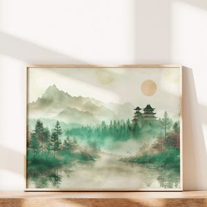 Aesthetic Sage Green Landscape Japandi Wall Art Instant Download Print Art Japanese Painting Wall Art Wabi Sabi Bestselling Wall Art Prints
