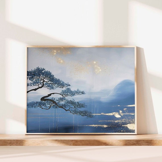 Tableau coloré bleu et marron pour bureau | Tableau sur toile moderne abstrait pour salon | Tableau original mutlicolore pour chambre 1,0 x 0,4 m