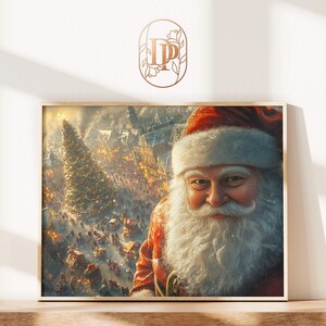 Santa Claus Wall Art Print Forest Snowfall in Winter Printable Christmas Home Decor Holiday Moody Artful Winter Prints Moody Winter Wall Art