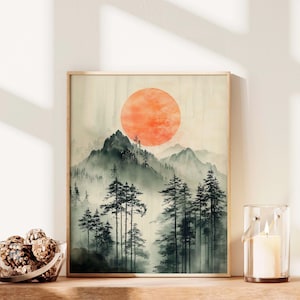 Sage Green Landscape Japandi Wall Art Instant Download Print Art Japanese Painting Wall Art Aesthetic Watercolor Bestselling Wall Art Prints