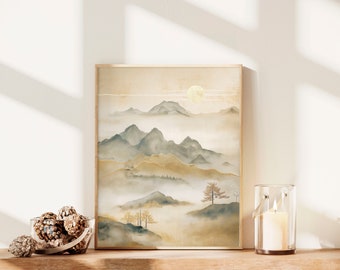 Aesthetic Earth Tone Sage Green Japanese Wall Art Painting Print Living Room Decor Japandi Minimalist Wabi Sabi Bestselling Wall Art Prints