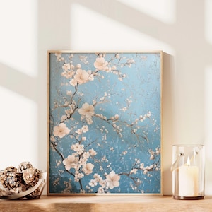 Coquette Room Decor Wall Art Chinoiserie Japandi Wall Art White Blossom Vintage Floral Print One Piece Poster Wall Decor Japanese Art Print