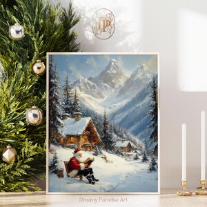 Vintage Santa Claus Reading Book Wall Art Print Classic Oil Painting Printable Xmas Home Decor Holiday Moody Artful Winter Wall Art Prints