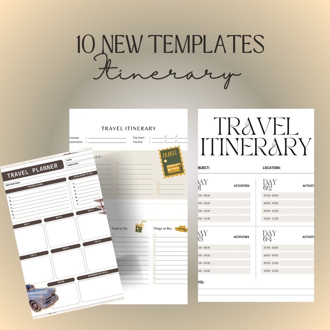 10 Printable Travel Itinerary Travel Planner, Vacation Planner, Travel ...