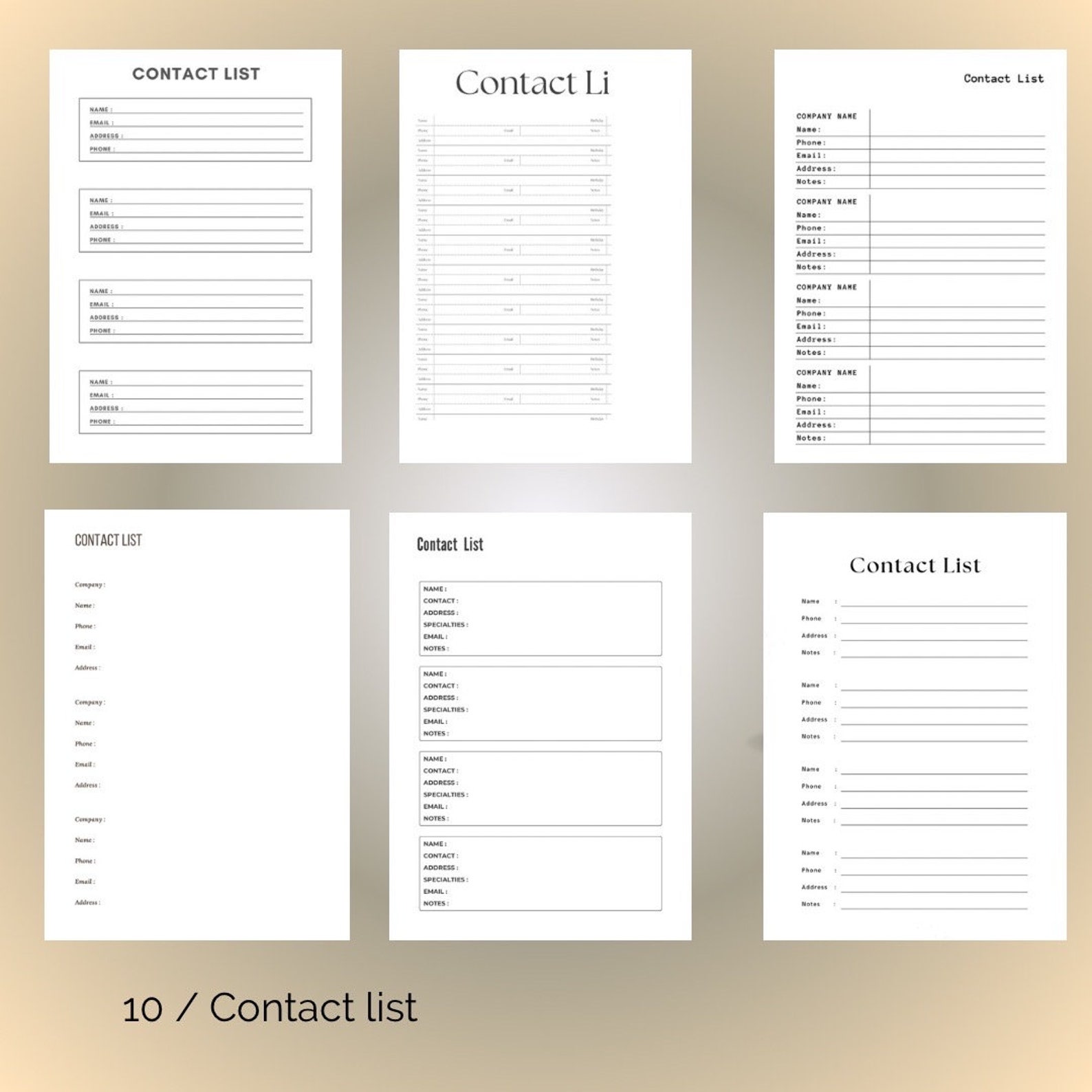 10 Printable Contact List, Address Book, Contact Details, Contact ...