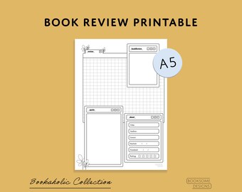 Book Review Printable Template - For Coloring or Minimalist Style - Reading Tracker - A5