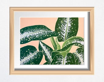Plant Painting Fine Art Print, Peachy Decor, Physical Print, Framed Wall Art
