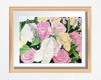 Fine Art Print, Spring Bouquet Painting, Flower Art, Physical Print, Framed Wall Art, Earthy Decor