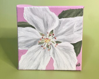 Original oil painting, plant art, flower art, blossom flower, 5 x 5 oil on canvas, shelf decor or wall art
