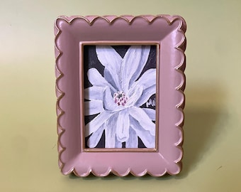 Arte en miniatura, arte floral, estrella de magnolia, pintura al óleo original, miniatura enmarcada de 2,5 x 3,5 pulgadas.