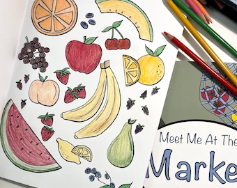 Farmers Market Coloring Book, 28 Cute Market Coloring Pages, Adult Coloring Book, Physical Coloring Book, Support Local Goods
