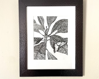 Butterfly Art Nature Art Original Artwork Matted Drawing Black and White, 8 x 10 in ink on paper, Hanging Gallery Wall or Shelf Decor