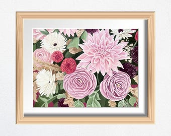 Fine Art Print, Fall Bouquet Painting, Flower Art, Physical Print, Framed Wall Art, Earthy Decor