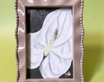 Miniature Art, Flower Art, Lily Flower, Original Oil Painting, 5x7 inch Framed Mini Art