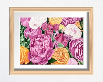 Fine Art Print, Summer Bouquet Painting, Flower Art, Physical Print, Framed Wall Art, Earthy Decor