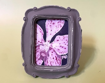 Miniature Art, Flower Art, White and Pink Orchid, Original Oil Painting, 2.5x3.5 inch Framed Mini Art